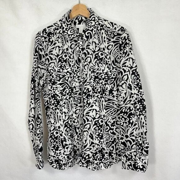 Charter Club 100% Linen Abstract Print Roll Tab Long Sleeve Button Up Shirt 14 - Picture 1 of 7